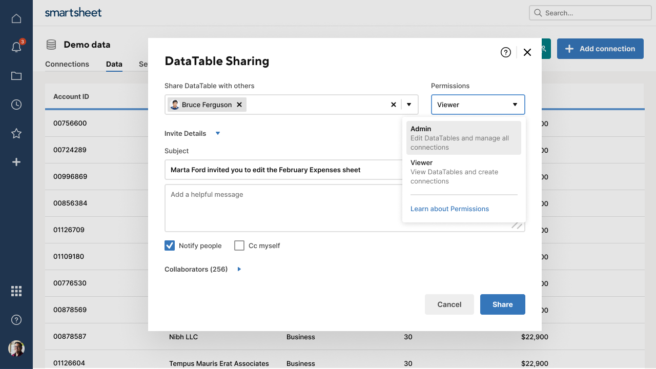 DataTable Sharing & Permission Levels | Smartsheet